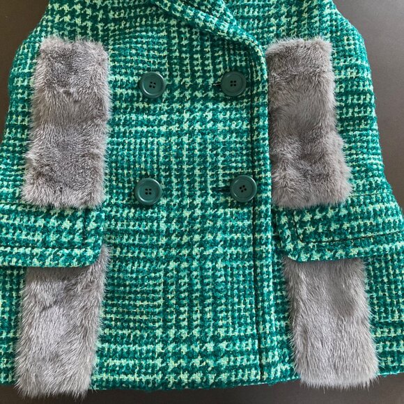 Prada Fall 2015 Green Tweed Ensemble Pants Vest with Mink Fur Accents IT 42 US 6 - Picture 15 of 16